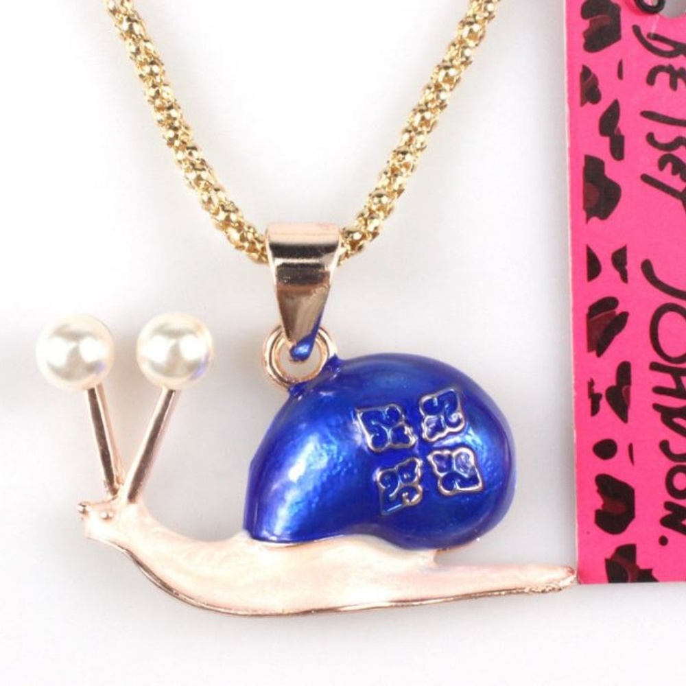 Betsey Johnson Enamel Blue Snail Necklace - Picture 3 of 5
